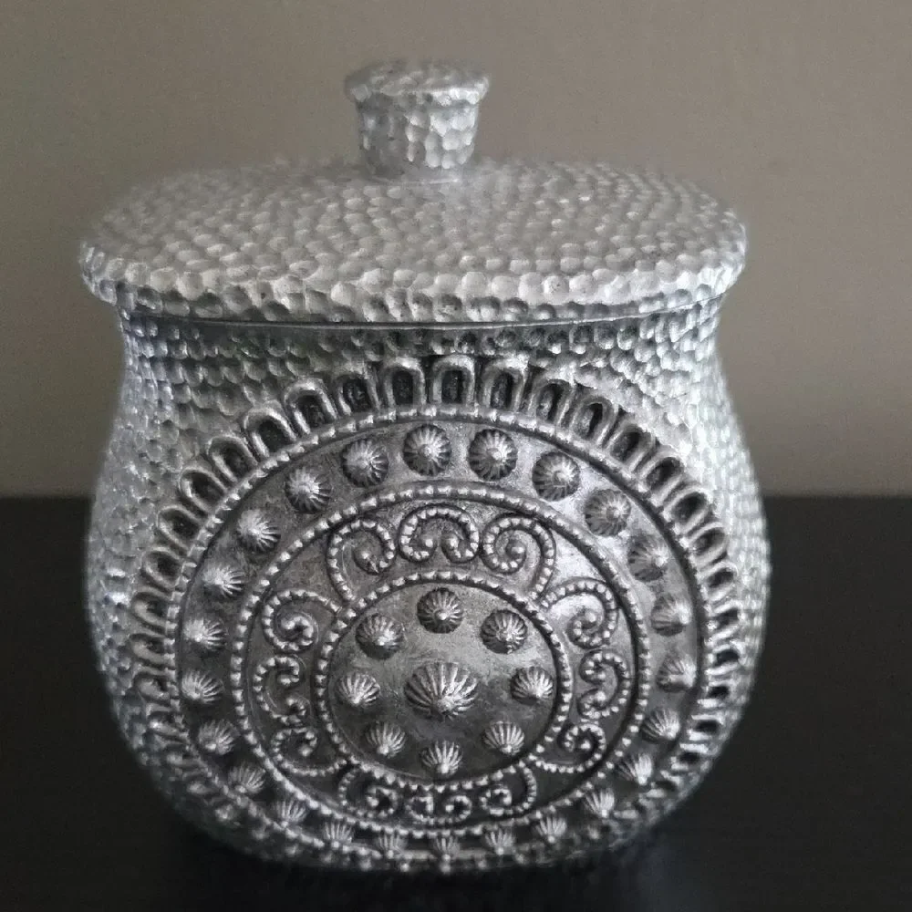 Silver Textured Decorative Jar